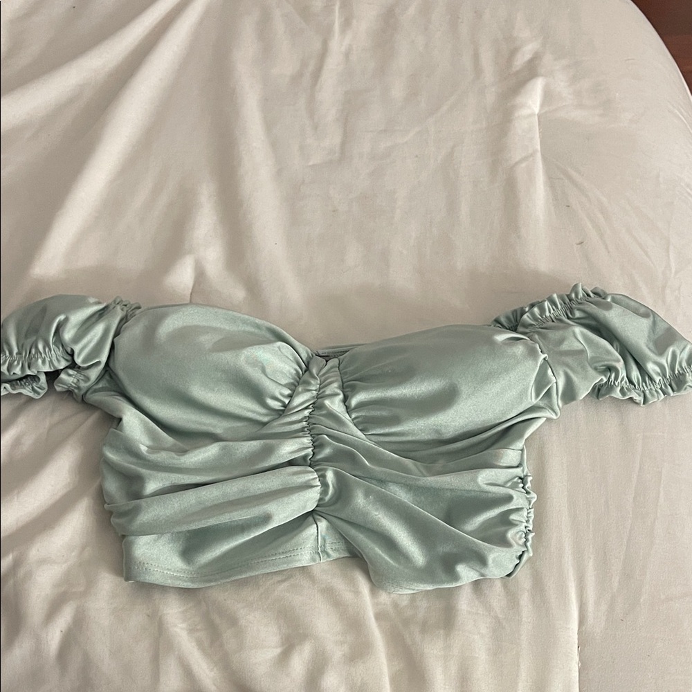 Elegant Mint Green Off-Shoulder Top